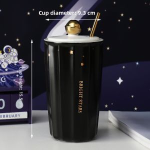 Ceramic Mug with Lid Spoon Straw for Office Couple Minimalist Scandinavian Design