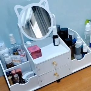 ชั้นเก็บเครื่องสำอางเบียบวิว ชั้นเก็บลิ้นชัก ชั้นเก็บกระจก ชั้นจัดเก็บบนโต๊ะ ลิ้นชัก กระจก เครื่องเขียน