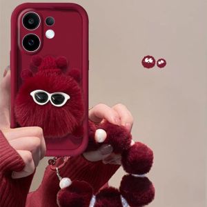 เคสโทรศัพท์ VIVO X200 FE IQOO Neo 10 IQOO 13 Y29s Y29t Y19s Pro 5G แฟชั่นตุ๊กตาสีแดงลูกบอลถ่านหินคู่ปลอกมุกนุ่มป้องกันเลนส์นุ่มฝาครอบหลัง2025