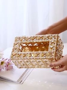 Gold Luxury Crystal Tissue Box for Table Car Kotak Tissue Holder Crystal Kotak Tissue Box 高尚纸巾盒