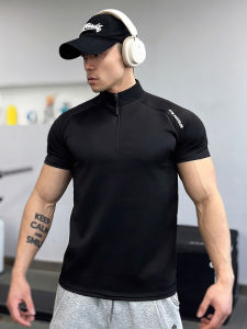 JIANSHENSHIJIAJIANSHEN | Gym Training Half-Zip Fitted Muscle T-shirt