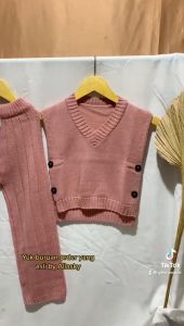 Rompi andin kancing set celana setelan anak perempuan terbaru rajut premium ukuran S M L XL XXL