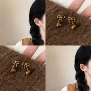 Retro Butterfly Knot Tiger Eye Stone Womens Earrings Luxury Sensation Dangle Earrings Fashionable Jewelry Accessories