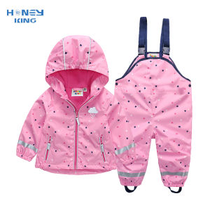 HONEYKING Childrens Clothing Sets Raincoat Suit Baby Waterproof Overalls Pants Girls Jumpsuit For Kids Jacket And Trousers Set