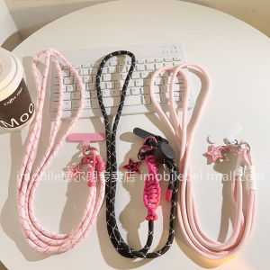 Sweet Cool Ins Black Buttons Five-Pointed Star Ornaments Phone Case Crossbody Long Shoelace Long Durable Nylon Rope Shoulder Hanging Mobile Phone Charm Travel Halterneck Mobile Phone Strap Sweet Beauty Student Girl Mobile Phone Strap Rope