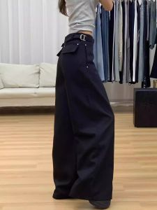 Black High Waist Wide Leg Suit Pants Women plus Size Pear Shape Body Slimming Trousers Casual Workwear Korean Style Polyester Fiber
