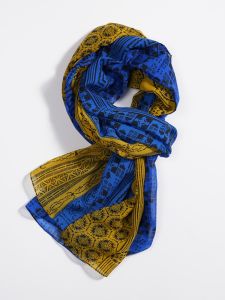 Blue and Yellow Color Matching Velvet Chiffon Thin Silk Scarf Spring & Fall Summer Womens Long Ladieswear Silk Scarf Easiest for Match 2024 New Arrival