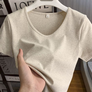 Đa Năng Cổ Chữ V Cộc Tay Không Tay Nguyên Chất Cotton Vải Bông Gen Y Áo Thun Đeo Vai Nữ Phong Cách Mùa Hè Mới Áo
