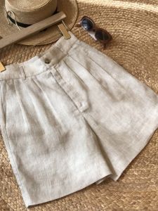 Summer Thin Cotton Linen Suit Shorts Women Loose Ageless Versatile Linen Wide Leg mid Pants High Waist Casual Trousers