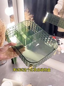 Khay Đựng Mỹ Phẩm Trong Suốt Có Chổ Để Son Khay Đựng Đồ Trong Suốt Thiết Kế Hoa Văn Nhiều Ô Để Bàn