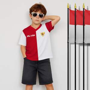 Kaos merah putih anak kaos 17 agustus baju kemerdekaan costum nama umur 2-13 tahun