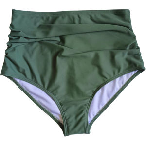 High-Waist Nylon Swimsuit Womens Elastic Pleated Slimming Bikini Triangle Design Sport Fitness Swimmingwear Misty Sky Blue