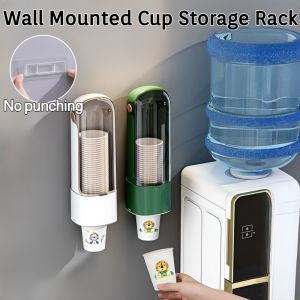 Wall-mounted Disposable Cup Dispenser Punch-free Big Capacity Multifunction Detachable Cup Storage Rack