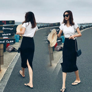 Váy Ôm Mông Xẻ Tà Sau Đàn Hồi Váy Dài Vừa Váy Bó Màu Đen Dáng Gầy Cạp Cao Xuân Hè 2024 Chân Váy