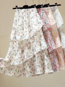 Summer 2025 Half-length Floral A-line Skirt Womens Super Fairy Tale Cake Skirt High Waist Irregular Hemline Casual Style