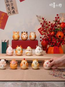 SG-local QM Chinese Zodiac Roly Poly Figurine Lucky Desk Decor Resin Cute Office Stress Relief Ornament Feng Shui Gift