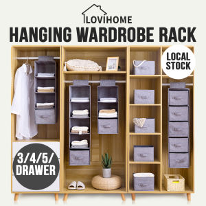 SG Hanging Wardrobe Organizer - 3 4 5 Layers Tier Drawer - Foldable Clothes Rack - Storage Box Organizer Closet Cabinet Organiser Shelf For Clothing Underwear Bag