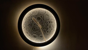 Moon Wall Clock with LED Backlight – Modern Lunar Design Night Light Clock for Bedroom Living Room Office Decor