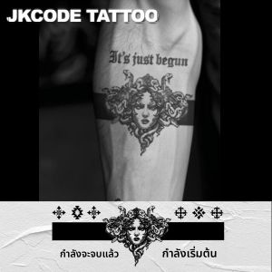 ขนาดใหญ่ขนาดTATTOO-Dual-PurposeแหวนแขนTATTOO-ตํานานโรมันMedusa-สีดําArmband TATTOO-Medusa Finger ARM-ใช้ชายคู่รูปแบบเรขาคณิตสร้อยข้อมือยาวชั่วคราวTATTOO-ยาว 3-5 วัน