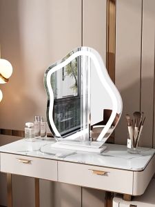IAKE LED Makeup Mirror Shaped Mirrors Countertop Cosmetic Mirror Cermin Muka Beauty Mirror Fill Light Face Mirror Lamp And Mirror In One 台式化妆镜