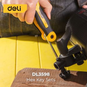 Deli Folding Hex Key/Set Kunci L Lipat Ukuran 1.5 - 8 mm Ujung Rata DL3598 /Alat Perkakas