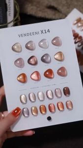 Vendeeni X14 Autumn golden cateye gel nail polish flashing gold glass beads cats eye gel 12color 新款金秋猫眼甲油胶爆闪金光玻璃珠猫眼美甲店专用套装