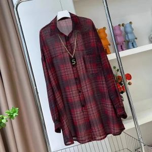 Womens Plaid Shirt Loose Fit Thin Air Conditioning Casual Long Sleeve Sun Protection Outerwear Korean Style Commute Fashion
