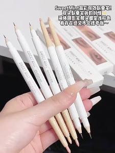＜1122＞ SWEET MINT Pena Ulat Sutera Berkepala Dua Warna Kristal Menggariskan Pen Bayangan Matte Kelopak Mata Semula Jadi Sehingga Pen Cahaya Tinggi dan Cerah