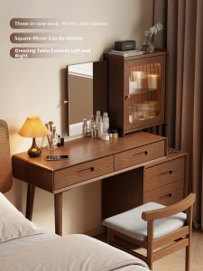 DONGMU | Bedroom Wooden Makeup Desk With Concealable Mirror