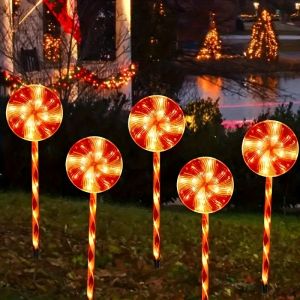 5-Pack Solar Christmas Lollipop Lights 8 Illumination Modes - Indoor/Outdoor Use for Yard Lawn Patio & Christmas Party Decor