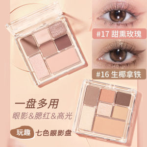 Minshzee Fun Seven Color Eyeshadow Palette Beginner Friendly Earth Tone Blush Highlighter Waterproof Sweatproof Any Skin Type