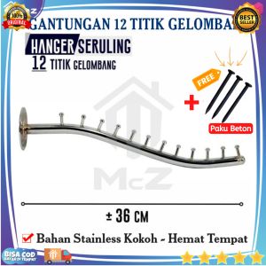 GANTUNGAN BAJU 12 TITIK GELOMBANG 36Cm Stainless Bonus Paku Beton 3Pcs - Gantungan Baju Besi Stainless - Gantungan Baju Tempel Tembok - Gantungan Tempel Dinding - Gantungan Baju Multifungsi - Hanger Gantungan Baju Dinding - Gantungan Baju Hanger - COD