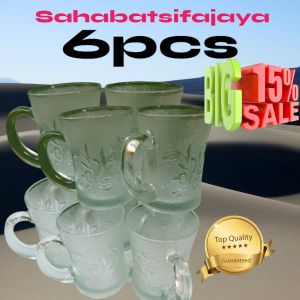 GELAS KOPI 6PCS /CANGKIR MEWAH BAHAN KACA TEBAL/GELAS GAGANG