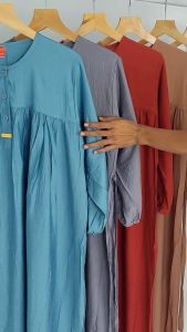 Dress wanita jumbo ld 120 bb 60 - 80 kg kekinian terbaru kerut dada midi dress busui bumil lovdoll crinkle polylinen