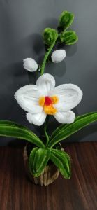 bunga anggrek putih dari kawat bulu harga murah / bunga kawat bulu pot /hiasan rumah / bunga kawat bulu
