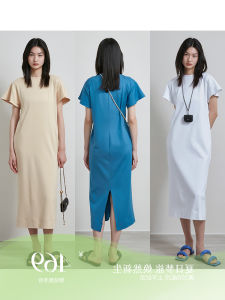 Minimalist Supima Double-sided Horse Cotton Fashionable Little Fly Sleeve Paper Man Lazy T-shirt Dress Summer A-line Skirt
