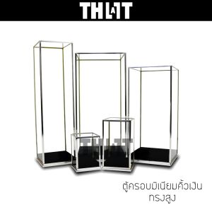 ตู้ครอบพระ ตู้พระ ตู้กระจก ตู้ใส่พระ ตู้พระทรงสูง ตู้พระยืน มิเนียมคิ้วเงิน ทรงสูง พระยืน ผ้ากำมะหยี่สีดำล้วน Thatisall