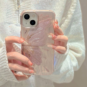 CrashStar Fantasy Pink Butterfly Colorful Laser Hard Shockproof Phone Case For iPhone 16 15 14 13 12 Pro Max 11 Fashion Phone Casing Cover Shell With Electroplated Lens Camera Protection Ring Hot Sale