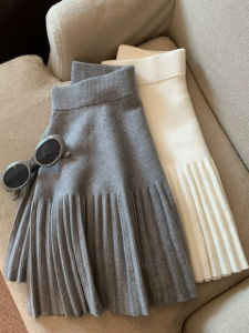 Váy Ngắn Xếp Ly Dệt Kim Màu Xám Nhạt Cạp Cao Chữ a Thời Trang Thu Đông Cho Nữ Váy Ngắn Bằng Vải Len Ngắn