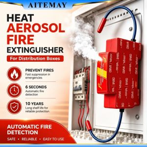 Aitemay Mini Fire Extinguisher Device for Power Cabinets - 220V Compact ABS Safety Unit Lightweight (0.100kg) 11x9x3cm 1Pcs