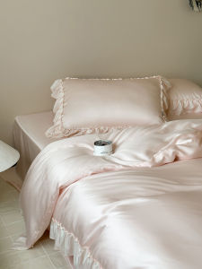 French Style Pink Lyocell Four-Piece Bedding Set Princess Style Summer Smooth Naked Sleep High End Duvet Cover Bed Sheet Bed Canopy