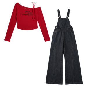 Spring/Summer Spicy Sweet Streetwear Denim Dungaree Set