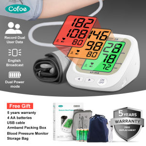 Cofoe Blood Pressure Monitor Digital Rechargeable Upper Arm High Blood Pressure Machine with English Reading Dual User Original BP Monitoring Sphygmomanometer