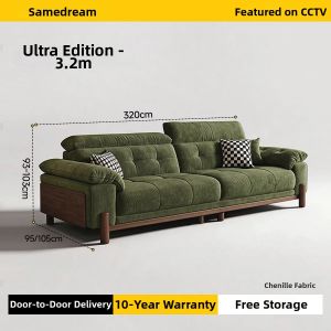 SAMEDREAM | Retro Antique Minimalist Small Space Green Cotton Linen Fabric Sofa