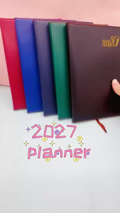 (On Hand)2027 [PU Cover] Gold Bronzing Notebook Planner [A5 Size Soft Bound] Diary Notepad Monthly Weekly Sunday Calendar Office A5