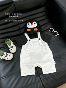 Slim Summer Bib Overalls Set Short Sleeve T