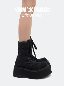 Womens Martin Boots Canvas Lace-Up Thick Bottom Leather Version Fall Winter New Style Sweet Cool Large Head Short Boots