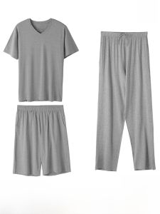 Mens Bamboo Fiber Sleepwear Summer Thin Ice Silk Short Sleeve Modal Home Clothes Set Large Size Comfortable Breathable