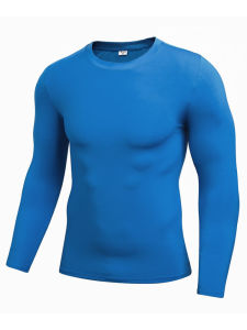 เสื้อยืดแขนสั้นสีน้ำเงินสำหรับผู้ชาย ทรงเข้ารูป คอตั้ง วิ่ง ออกกำลังกาย ระบายอากาศได้ดี แห้งเร็ว วัสดุโพลีเอสเตอร์และไนลอน