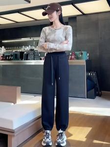Red Loose-fit Tapered Cuffed Pants High-waist Sport Pants